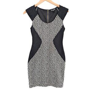 Express Bodycon Mini Dress Black White Animal Print Cap Sleeve Stretch Size 2